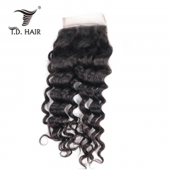 TD Hair Brazilian Remy Deep Wave 4*4 Transparent Swiss Lace Closure Unprocessed Human Hair Extension Pre Pluncked Natural Hairline With Baby Hair