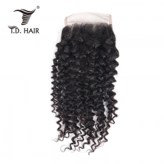TD Hair Kinky Curly Brazilian Remay 4*4 Transparent Swiss Lace Closure 1B# Natural Color Black Pre Plucked Natural Hairline With Baby Hair