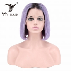 TD Hair 1B#/Purple Ombre 13x4 Swiss Lace Front Straight Short BOB Wigs Remy Human Hair 180% Density 1B# Pink Blue Sliver Red Yellow Orange Green Color