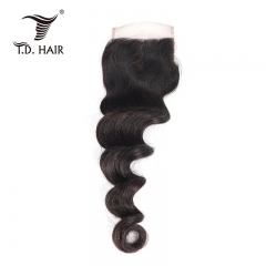 TD Hair Peruvian Remy Loose Wave 4*4 Swiss Transparent Lace Closure 100% Human Hair Extension Pre Pluncked Natural Hairline With Baby Hair