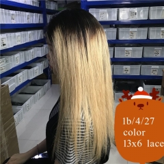 TD 13x6 Swiss Lace Front Wig Highlihgt Color Ombre Wigs High Ratio 12”-24” Human Hair Wigs 150% Density Remy Straight Hair Wigs