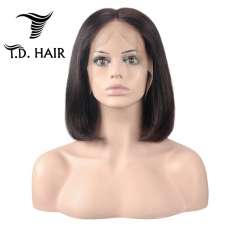 TD Hair 13*4 Frontal Lace Short Bob Wig 180% Density Pre-Plucked Peruvian Brazilian Human Hair 1B# Natural Color Remy Wigs