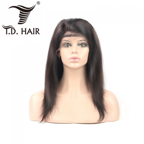 TD Hair Straight 13*4 Frontal Swiss Transparent Lace Wig 150% 180% Density With Baby Hair Brazilian Wigs Remy 1B# Color 100% Natural Human Hair