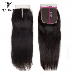TD Hair Peruvian Brazilian 5x5 Straight Swiss Transparent Lace Closure Remy Human Hair Pre Plucked Natural Hairline With Baby Hair