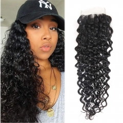 TD Hair Human Hair Brazilian Remy Water Wave 4*4 Swiss Transparent Lace Closure 1B# Natural Color Black Pre Pluncked Natural Hairline With Baby Hair