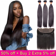 TD Hair 3PCS Peruvian Brazilian Remy Straight Hair Bundles Weaving With 13*4 Transparent Swiss Lace Frontal Grade 9A Hair Extensions