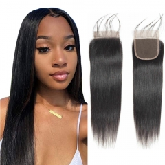 TD Hair 4*4 Brazilian Straight Transparent Swiss Lace Closure Unprocessed Virgin Human Hair With Baby Hair Middle & Free & Three Part