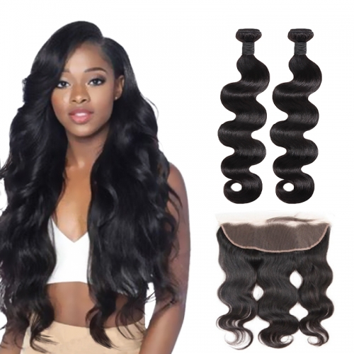 TD Hair 2PCS Malaysian 9A Grade Remy Body Wave Bundles Weaving With 13*4 Swiss Transparent Lace Frontal 100% Human Hair Extensions