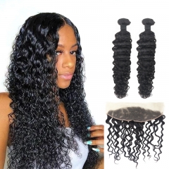 TD Hair 2PCS/Pack Brazilian Water Wave Remy Bundles With 13*4 Swiss Transparent Lace Frontal Natural Pre Plucked Hair Line Cuticle Aligned