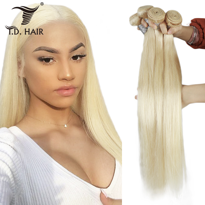 10-40Inch 613 Blonde Brazilian Human Hair Bundles Straight 3 Bundles 10A Grade 100% Unprocessed Virgin Long Remy Weave Hair Extensions