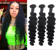 TD Hair 3PCS/Pack Deep Wave Peruvian Human Hair Weaving Bundles 1B# Natural Black Color Raw Cuticle Aligned